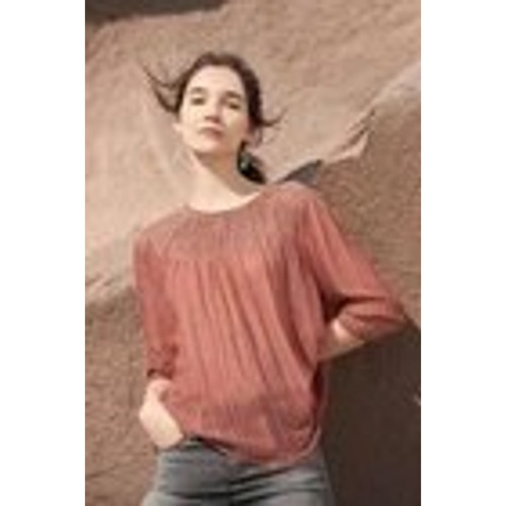 Anthropologie Love Sam Rust Brown Gold Metallic Smocked‎ Blouse Medium Boho
